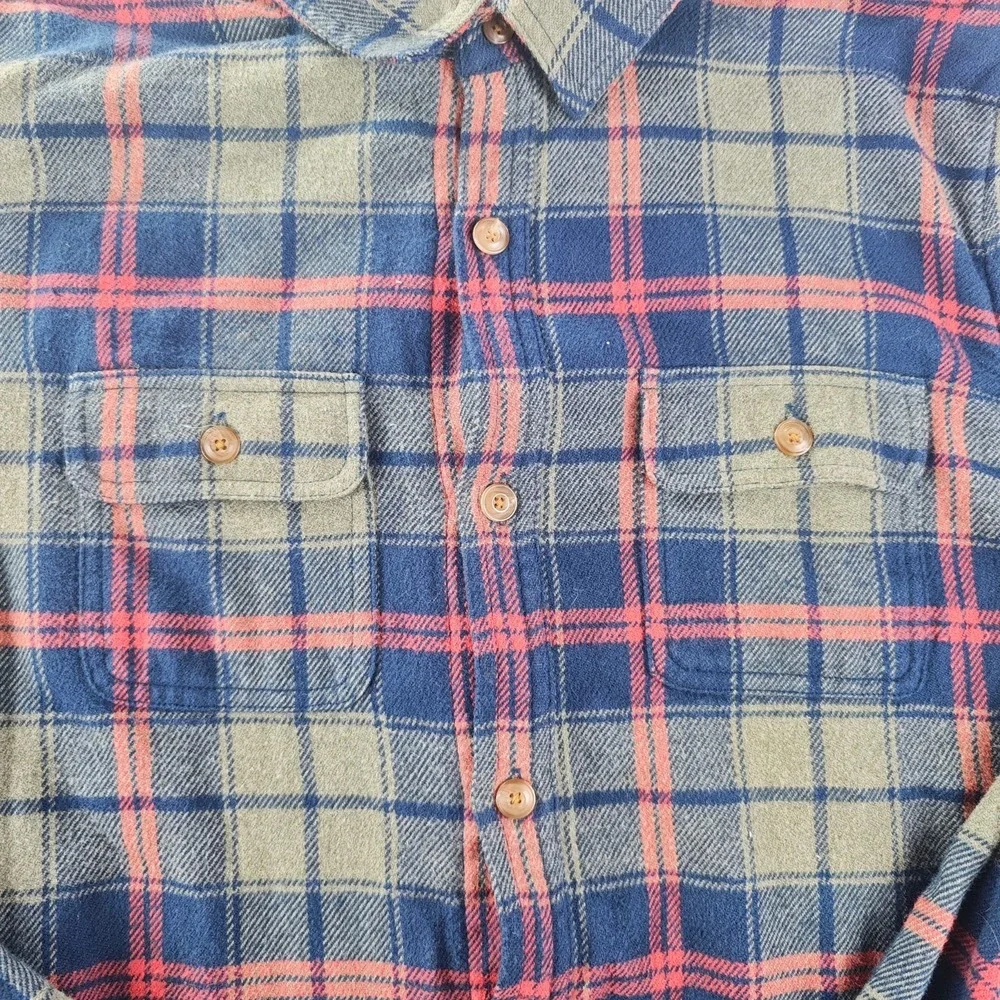 Marine Layer‎ Shirt Mens Large Flannel Blue Red Plaid Long Sleeve Button Up